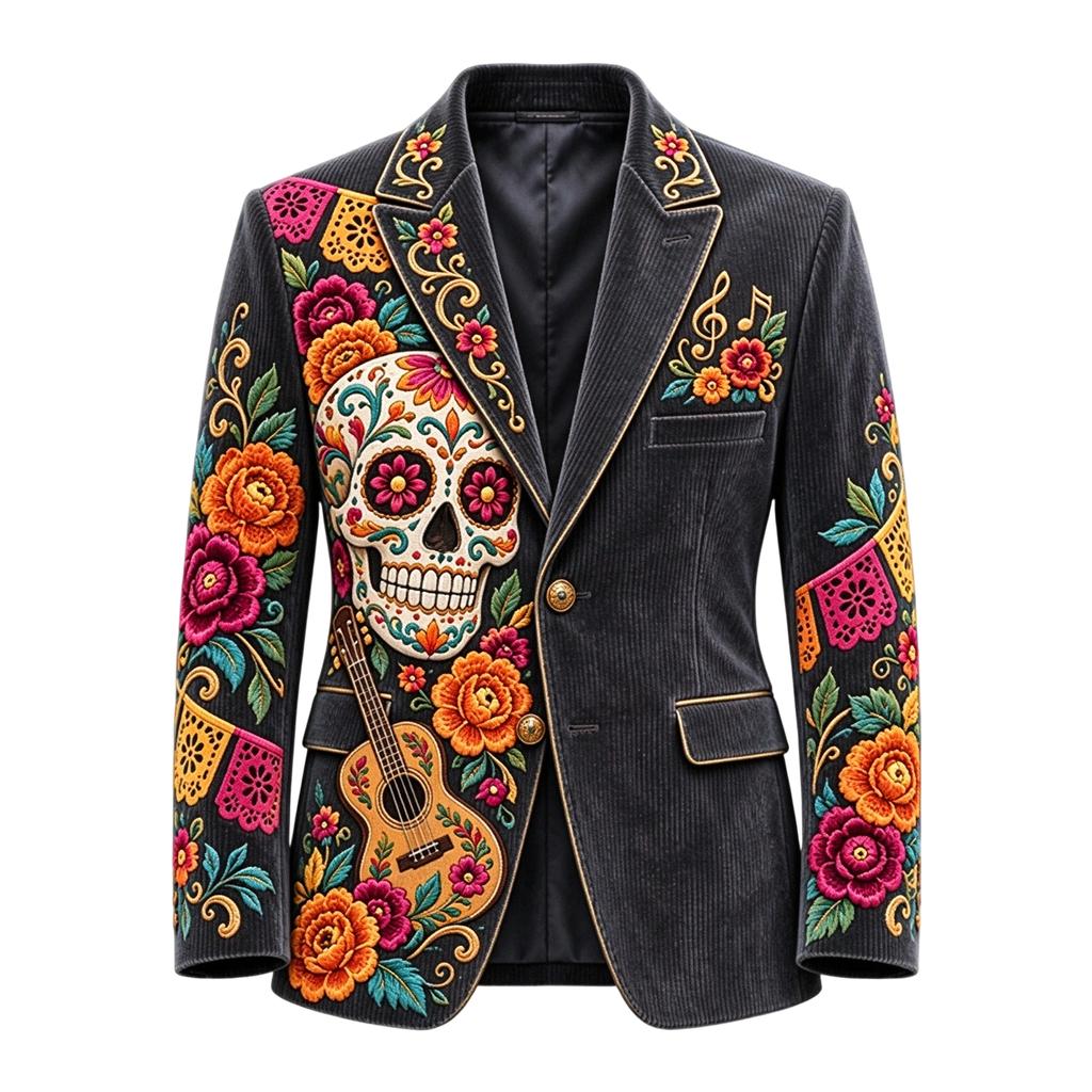 Men's Corduroy Business Casual Suit Jacket with Print