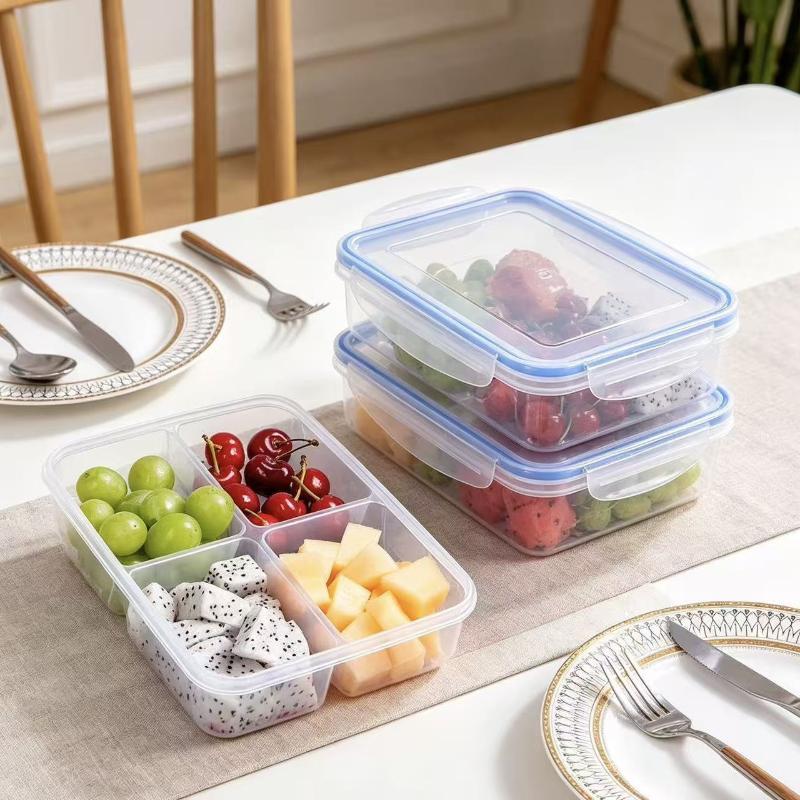 Reusable Plastic Food Storage Containers With Airtight Lids Compartments For Meal Prep Office Lunch Picnic Kitchen Food Storage