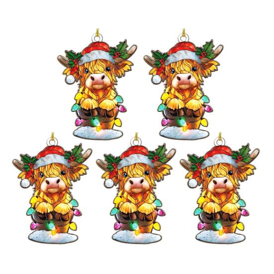 Highland Cow Christmas Ornament Stained Glass Effect Window Hanging Highland Cow Decor Rustic Acrylic Scottish Suncatcher for Farmhouse Tree Decor