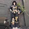 Southeast Asian Women's Cartoon Print Short Sleeve Top & Wide-Leg Pants, Casual Plus Size Summer Two-Piece Set