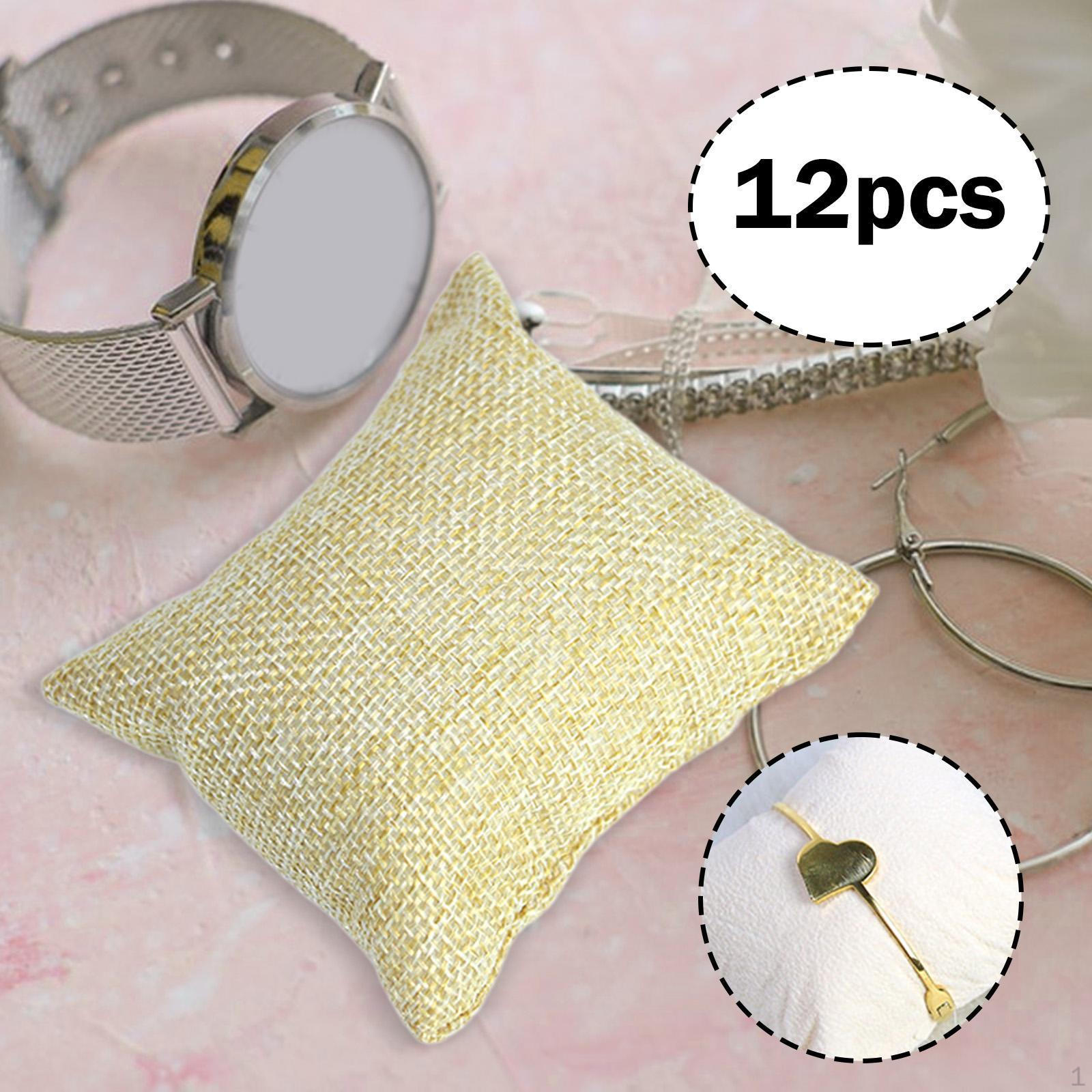 

12 Pieces Jewelry Display Pillows Anti Scratch Elegant Stylish for Storage Tray Bracelet 7cmx8cm_Linen Yellow