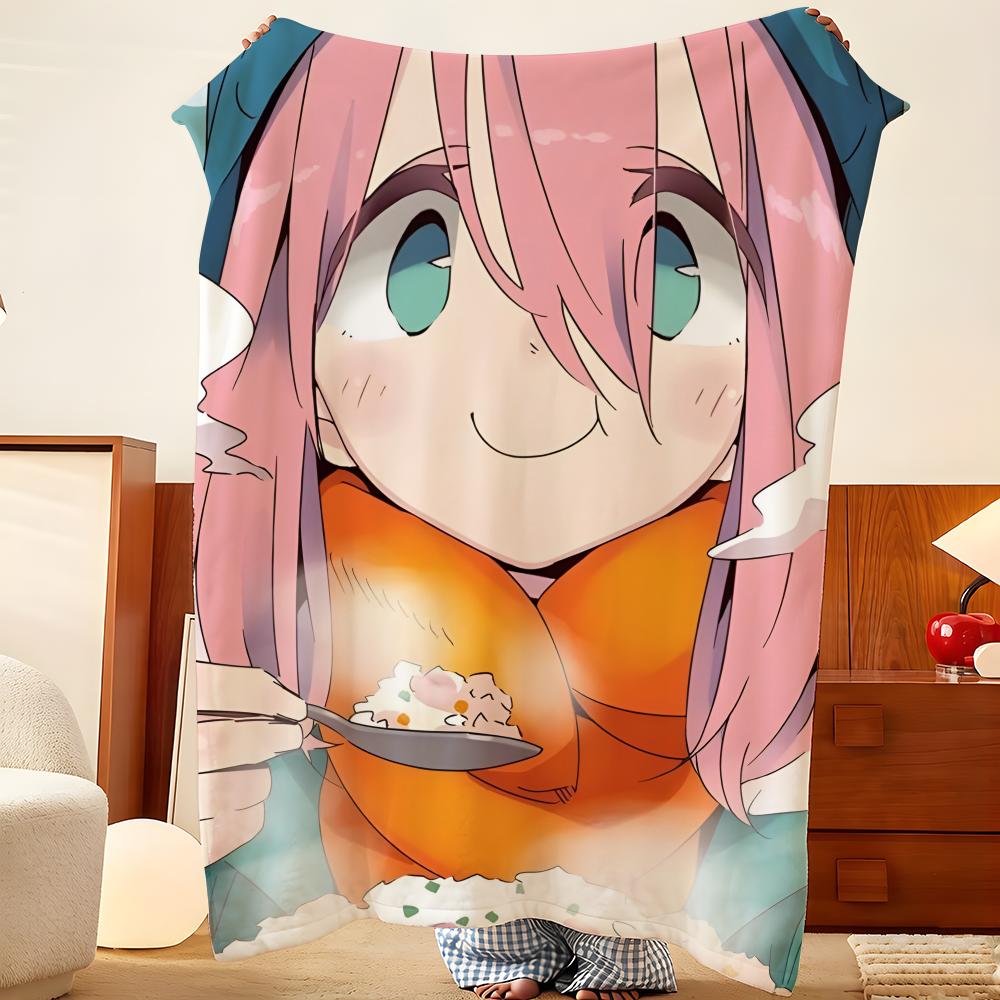 Anime L-Laid B-Back C-Camp Throw Flannel Throw Blanket, Lightweight Cozy, Durable Washable Cute Cool