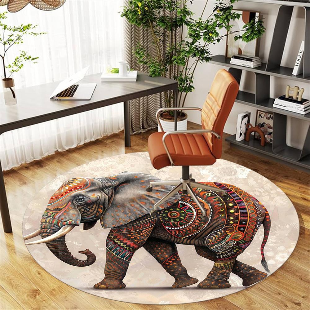 1PC Elephant Mandala Office Round Area Rug, Under Office Chairs Bedroom Living Room Home Decor, Carpet for Office -1110039