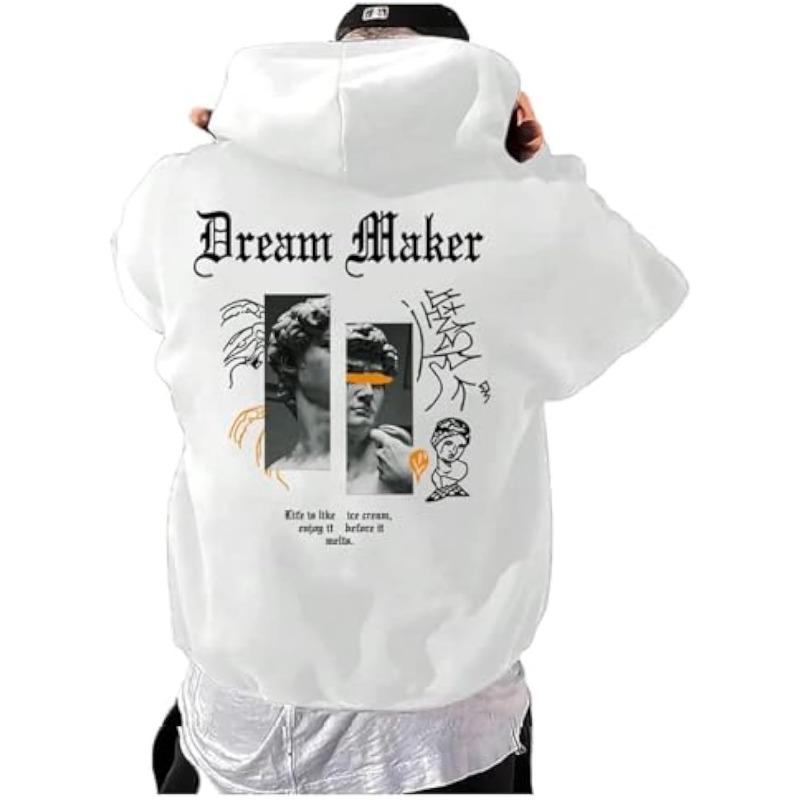 Men's Oversized Graphic Hooded Sweatshirt Letter Figure Print Hoodie Pullover Top