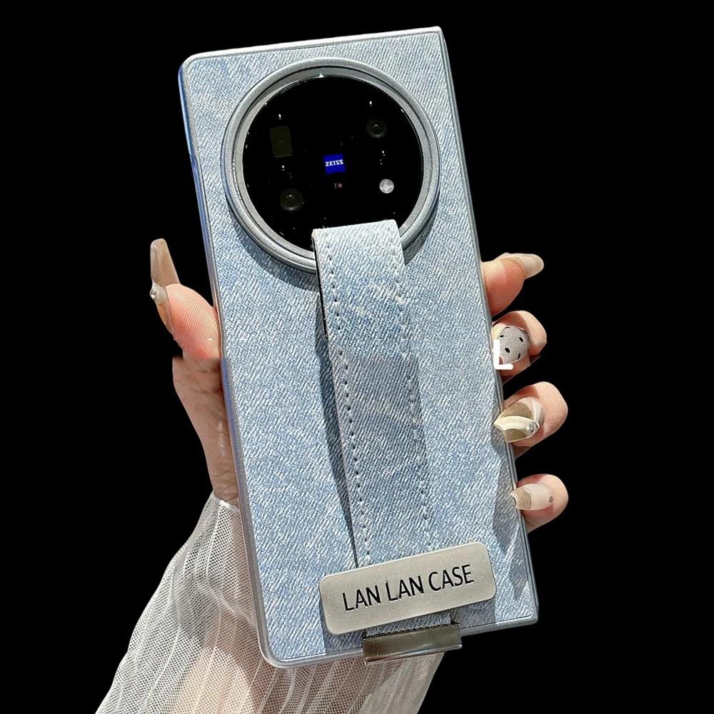 

Fashion Denim Crocodile Pattern Wristband Shockproof Mobile Phone Case for Vivo X Fold5 Solid Color Dustproof Protect Hard Cover vivo X Fold5 синий