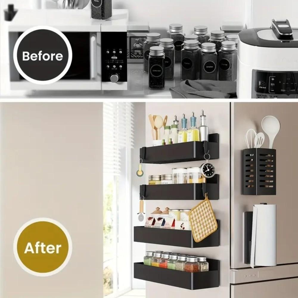 2pcs No Drilling Storage Basket Plastics Spice Storage Rack Refrigerator Microwaves