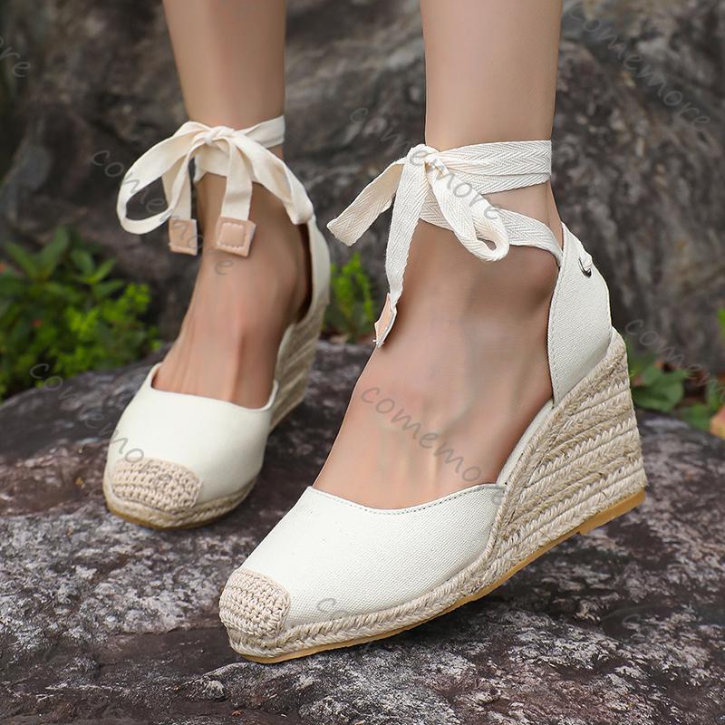 Fashion Comemore Ankle Lace Up Wedges Sandals Women Summer Closed Toe Espadrille Platform Sandles Woman High Heels Gladiator Sandalias