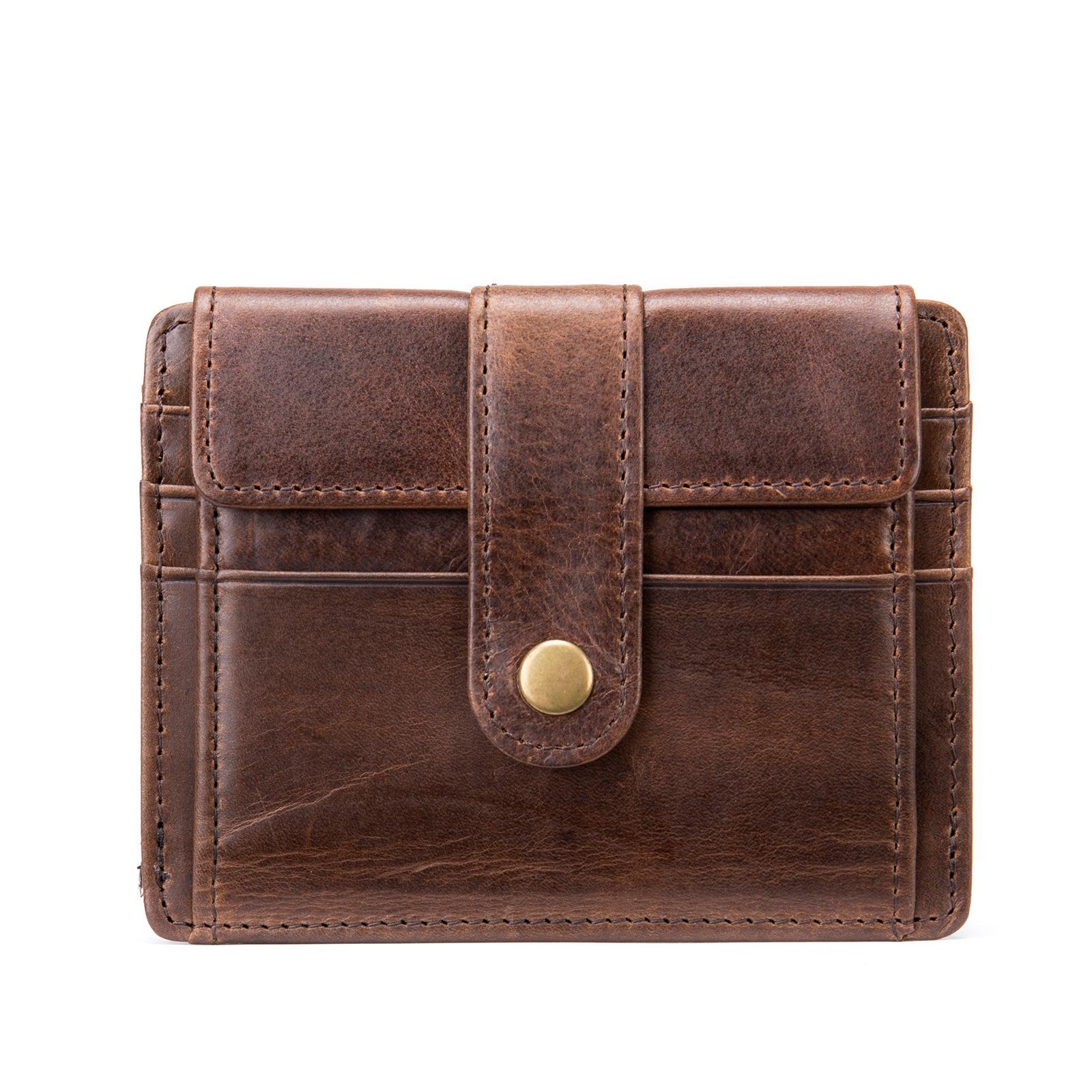 

Men s Vintage Leather Wallet Slim Bifold Card Holder with Coin Pocket, Retro Card Wallet E with Snap Closure темно-коричневого кольору
