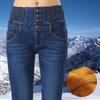Women's Plus Size High Waist Elastic Slimming Denim Pants - Thick Fleece-Lined, Stretchy, Loose Fit.