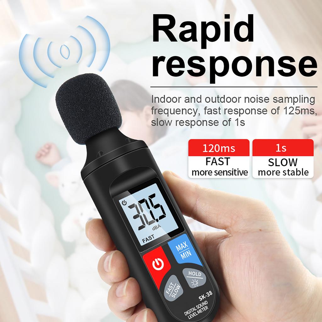 WDigital Sound Level Meter Noise Meter with Backlit Display Noise Decibel Reader 30DB 130DB Range Data Hold Function