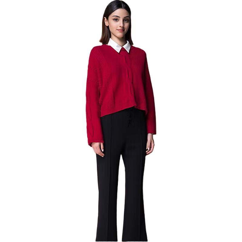 PORTS Women's Dark Red Striped 100% Wool Pullover