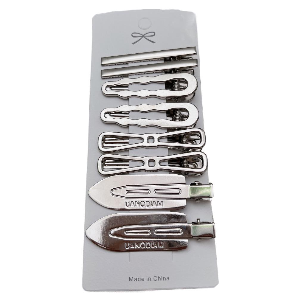 

8Pcs/Set Vintage Silver Y2K Hair Clip Set Duckbill Clip Bangs Barrettes Trendy Hairclip Women Girls E set