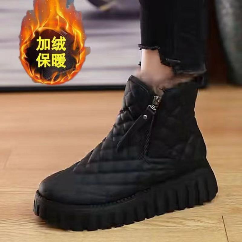 Soft leather snow boots women's winter non-slip new thick-soled women's cotton boots piled and thickened warm women's piled short boots