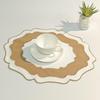 Linen Textured Placemat Scalloped Edge Wrinkle Free Machine Washable Table Mat for Restaurant Cafe Home Dining