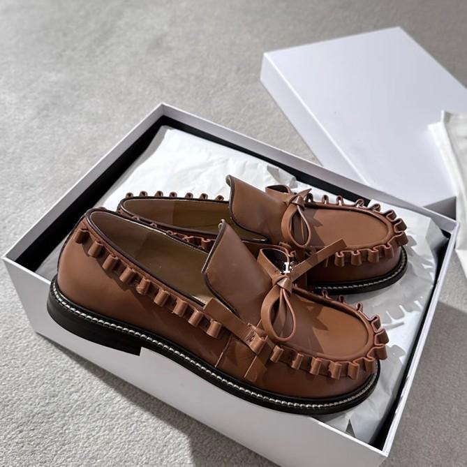 

French premium mint leaf edge leather thick heel retro small leather shoes versatile single shoes 40