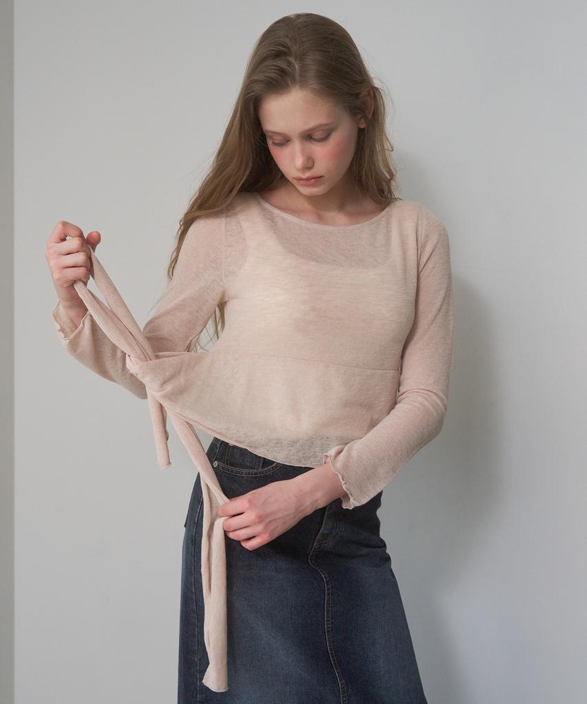 AMONG A Boat-Neck Tie T-Shirt_Beige
