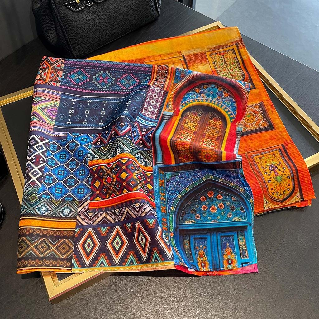 1116 Summer a Variety of Hot-selling Classic Versatile Polka Dot Floral Printing Silk Scarf Thin Sunscreen Silk Cotton Square Scarf