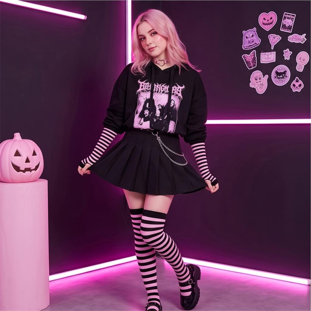Women's Halloween Striped Over-the-Knee Socks and Gloves Set, Colorful Matching Party Costume Accessories