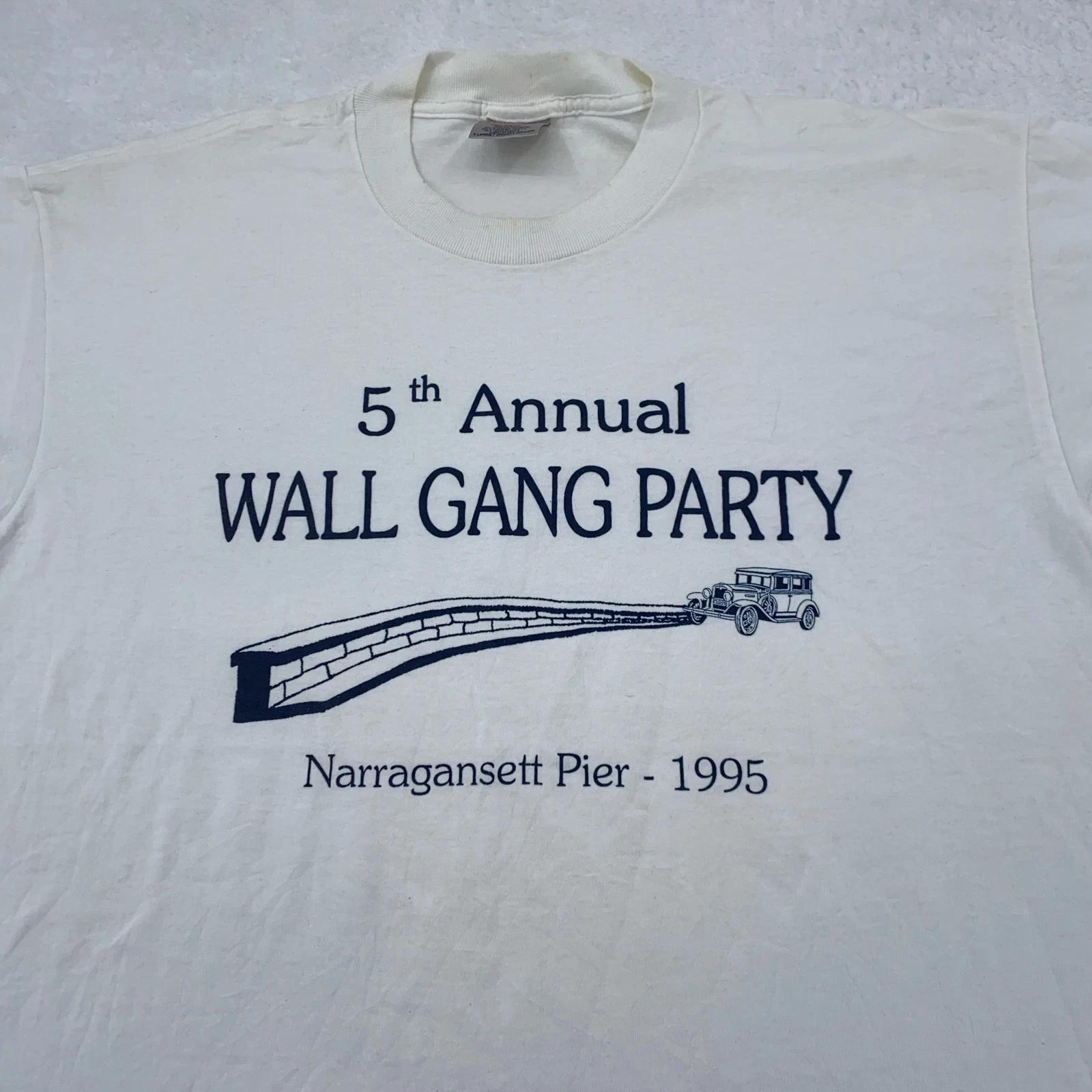 

Vintage Wall Gang Party Shirt Mens XL White Narragansett Pier 1995 Event Tee 90s L