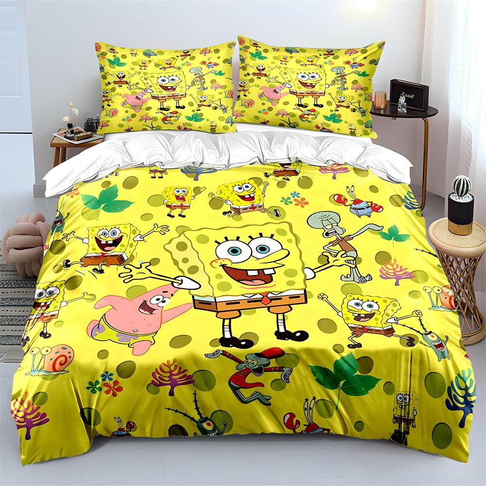 3PC Cartoon SpongeBob Printed Bedding Set for Kids Boys Girls New 3d Printed Bed Cover Duvet Cover Pillow Case Bedroom Decor
