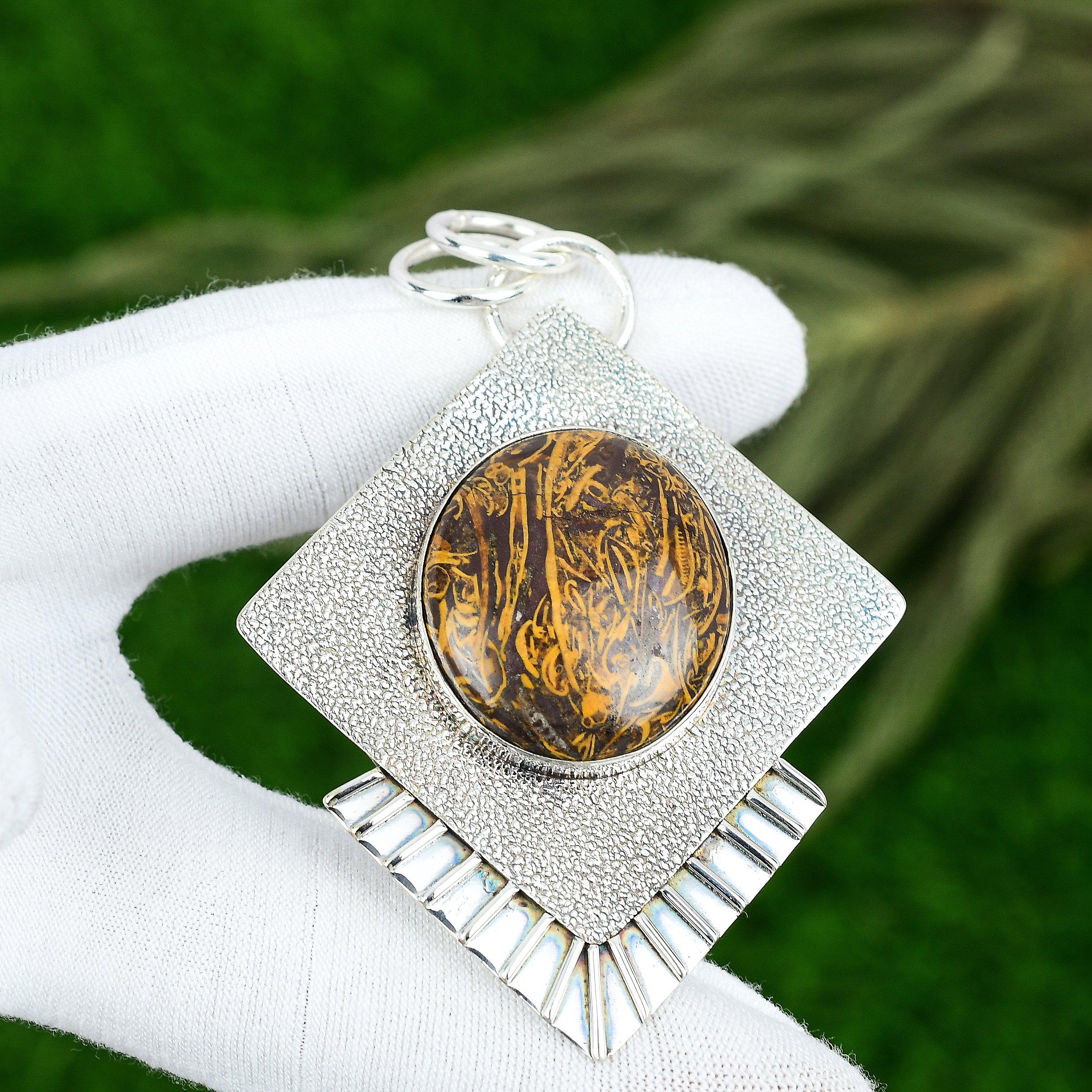 Wedding Gift For Her 925 Sterling Silver Natural Mariam Jasper Gemstone Pendant