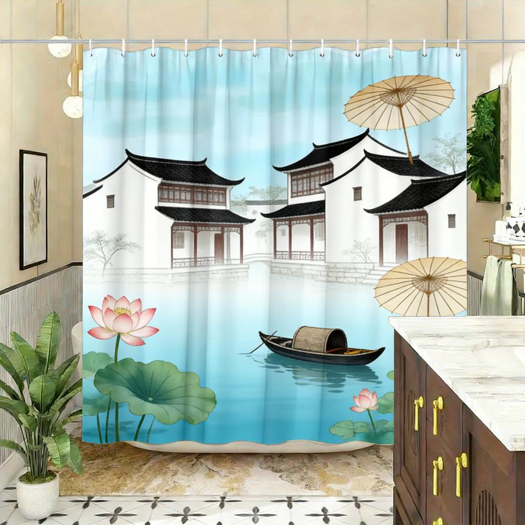 Whimsical Candy House & Gnomes with Lollipops Waterproof Shower Curtain for Bathroom Decor