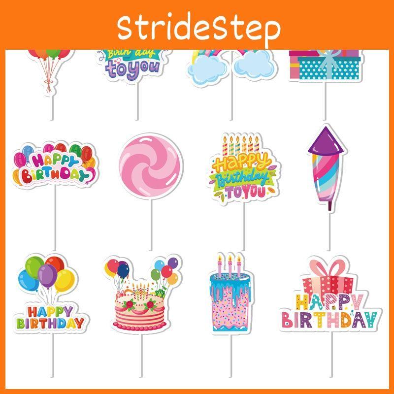 Cake Birthday Happy Toppers With Paper Flags For Party Decoration Set Of 12