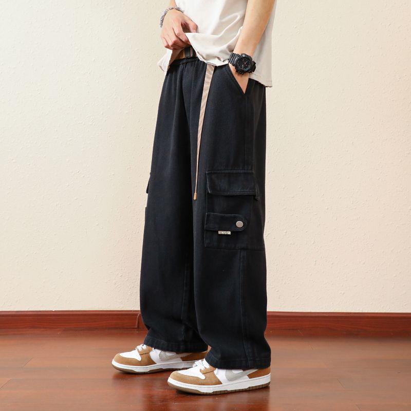 Men's Loose Straight Overalls, Spring/Autumn 2023, Wide-Leg Japanese Casual Trousers