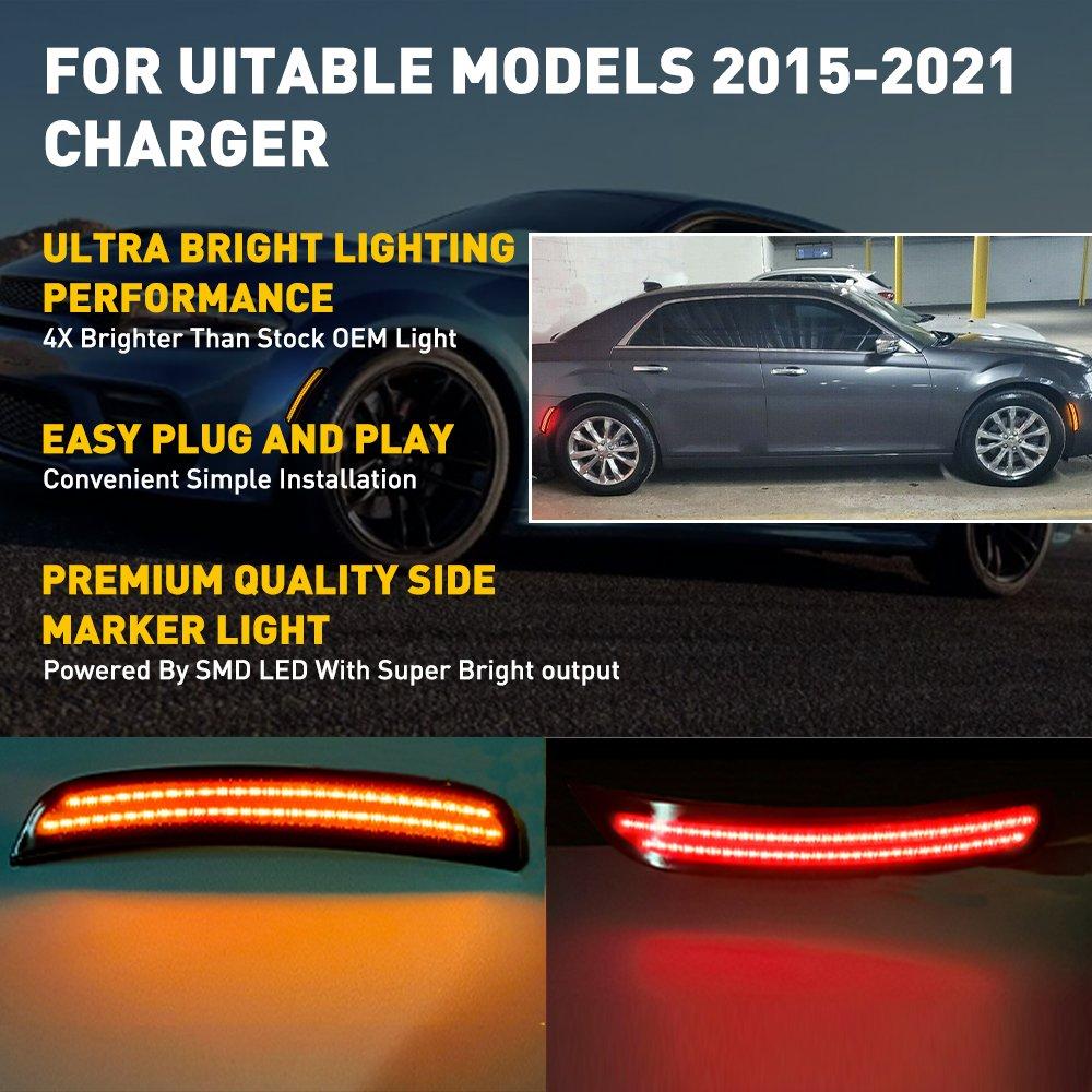 4PCS For 2015-2021 Chrysler 300 Smoked LED Side Marker Light Front Rear Lamp Double Row Lamp Bead