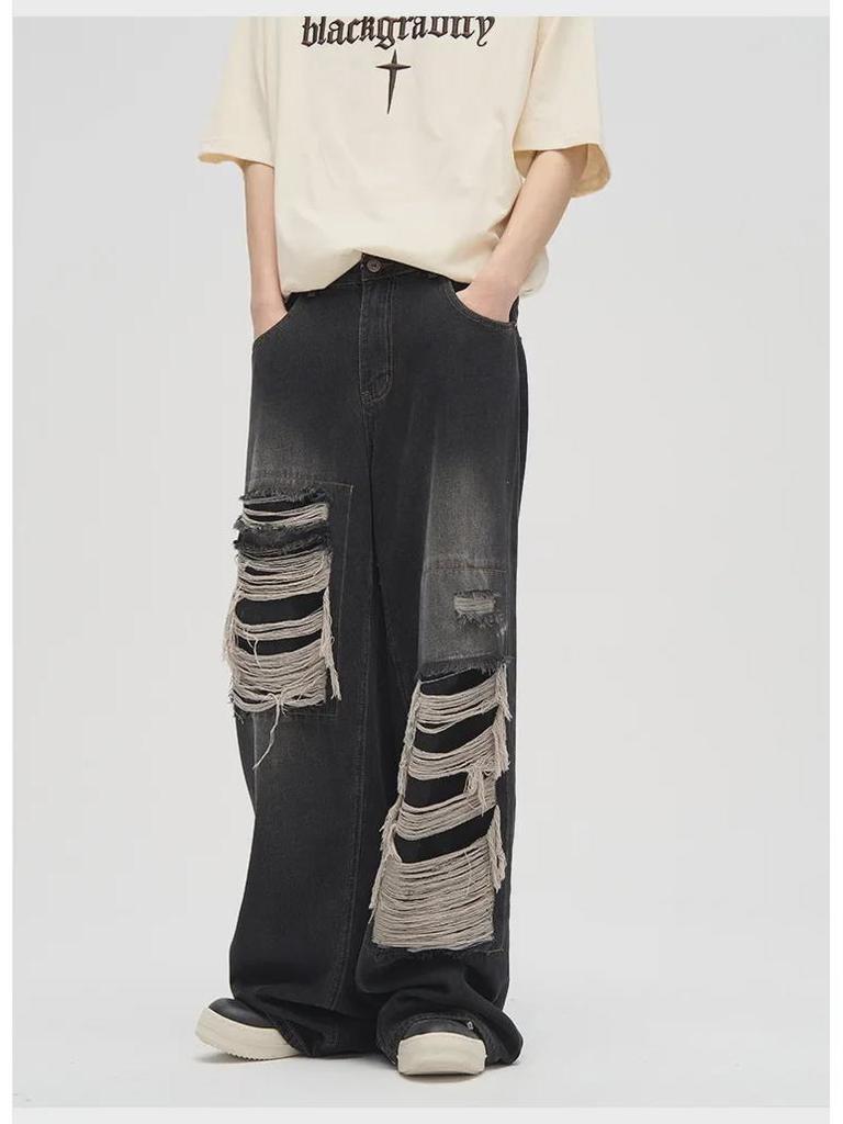 2025 Trendige Herren Loose Straight Jeans: Streetstyle-Patchwork-Design