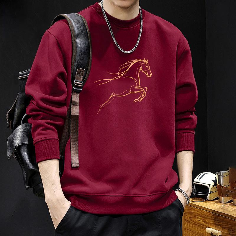 Men s Hong Kong Style Fleece-Lined Winter Hoodie - Trendy, Loose, Versatile, Thickened Round Neck Jacket L (135-160 lbs)