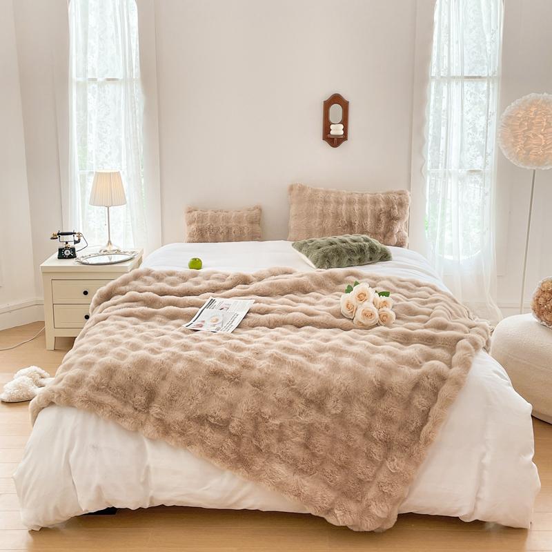 2025 New Tokasfur Grass Blanket Rabbit Plush Blanket Long Fur Office Shawl Blanket