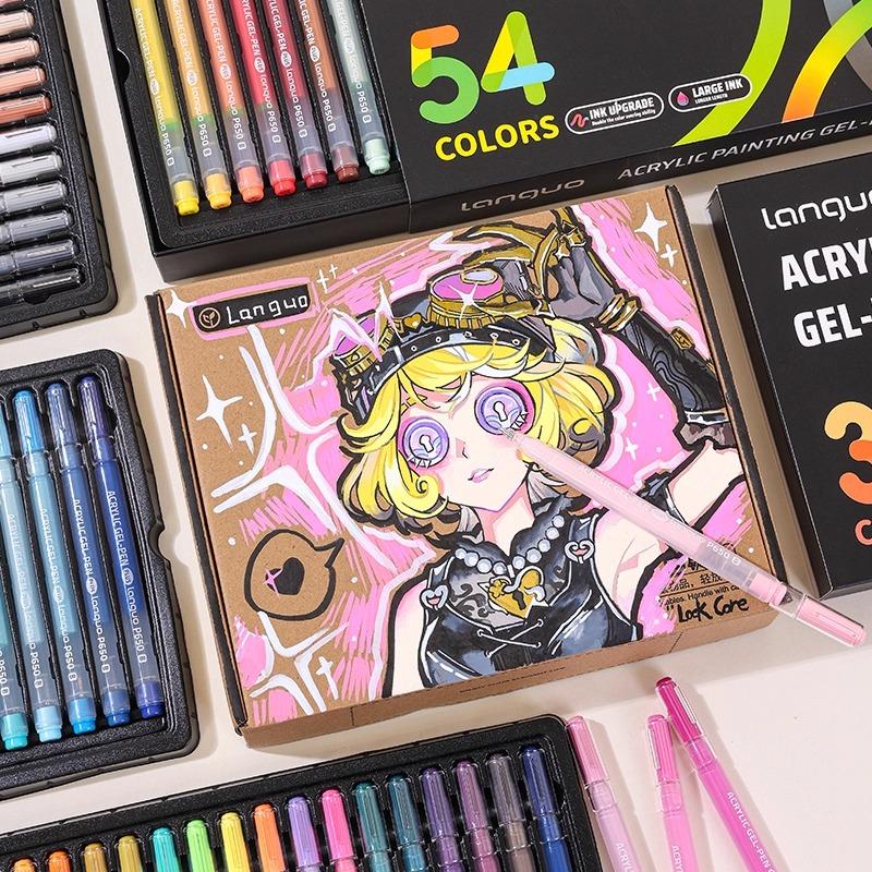 LANGUO 90/6 Colors Glitter Acrylic Painting Gel Pen Set 1.0mm Large Capacity Writing Pen Stationery Office School Supplies