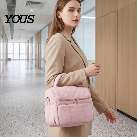 Fashionable Commuter Lunch Pouch Quilted Double Layer Insulated Bag, Lightweight Leakproof Thermal Box, Bag for Soup Storage Portable Large