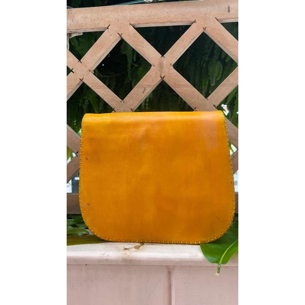 Leather Bag Unique Yellow Buffalo Leather Bag With Beautiful Stone Crossbody Bag Side Bag Ladies Bag Small Travel Bag
