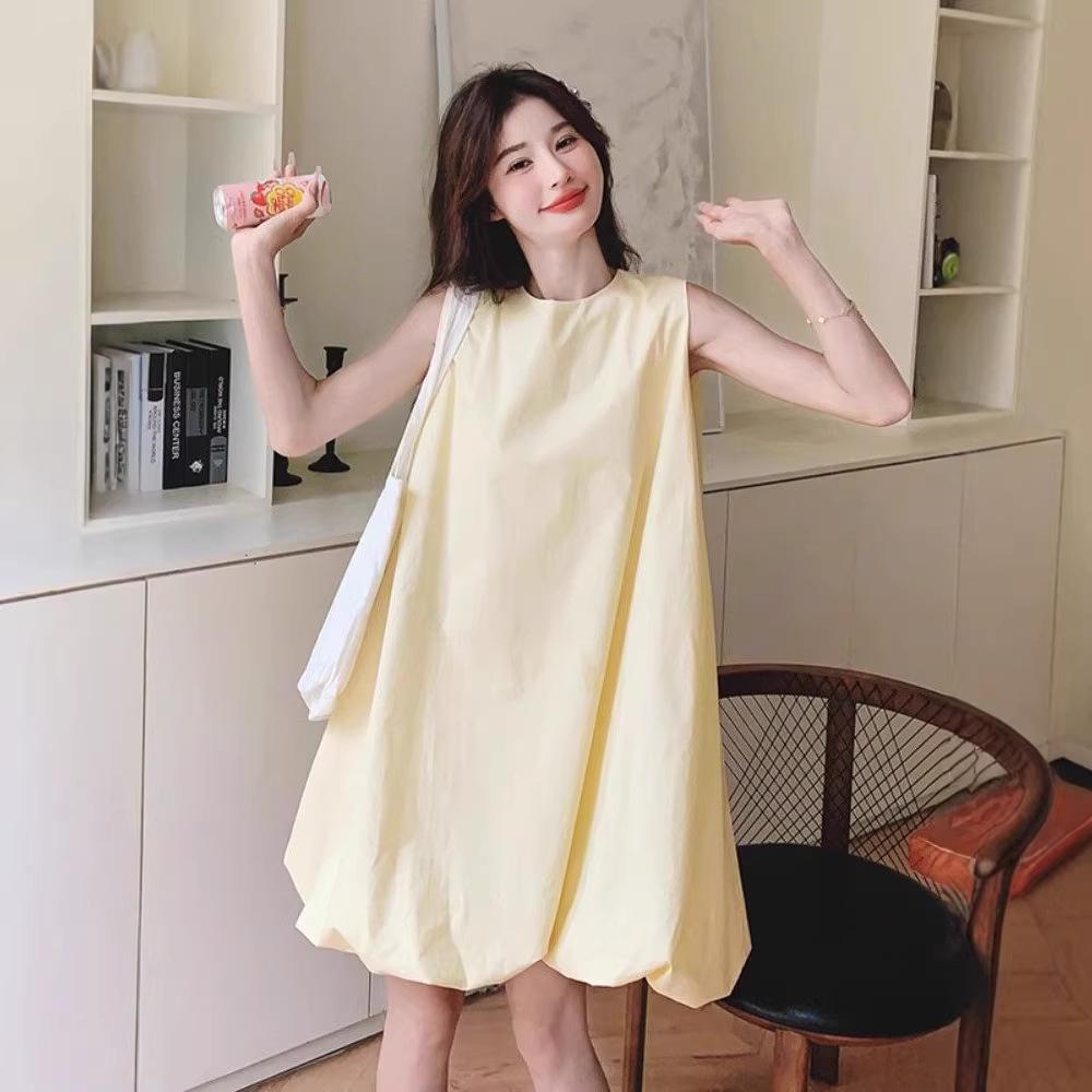 French Chic Yellow Off-Shoulder Dress with Tulip Hem – Women's Summer Age-Reducing Loose Fit Mini