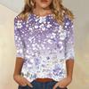 Women's Casual Floral Print Three Quarter Sleeve Crew Neck Top Lightweight Comfortable Fit Soft Fabric