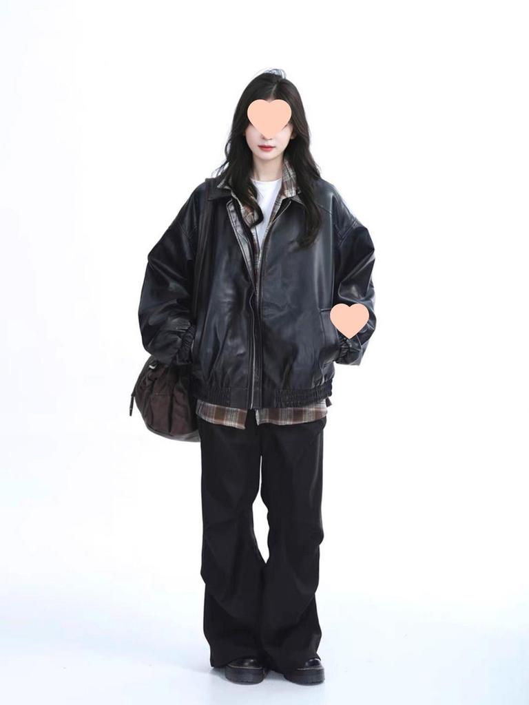 Unisex Retro American Style Leather Jacket with Velvet Lining for Autumn and Winter