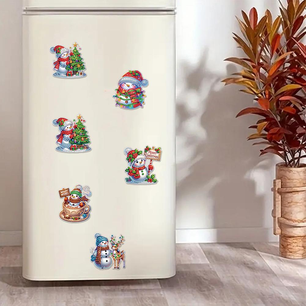 6pcs 2D Flat Xmas DIY Diamond Art Refrigerator Sticker Diamond Art Kits Crystal Refrigerator Magnet for Home Kitchen Decoration