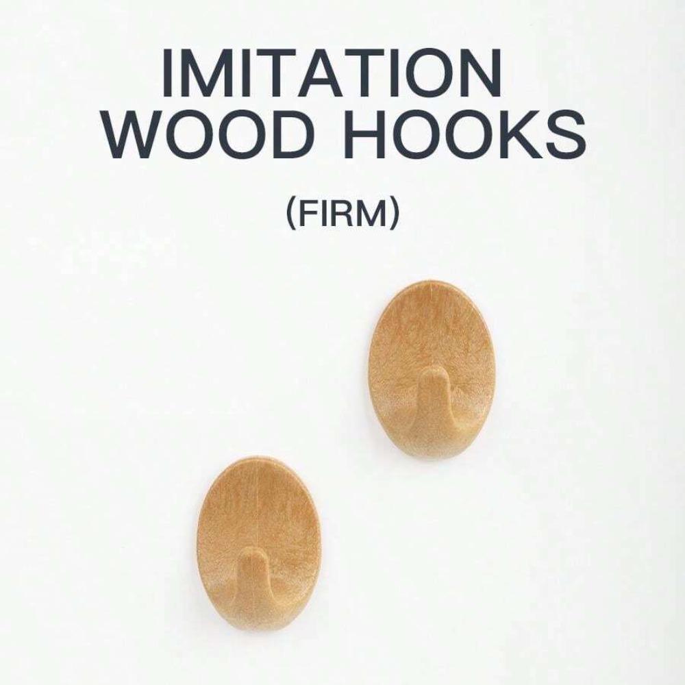 Oval Faux Wood PS No Drill No Nail Wall Mounted Waterproof Oily Plastic Wood Grain Adhesive Hooks