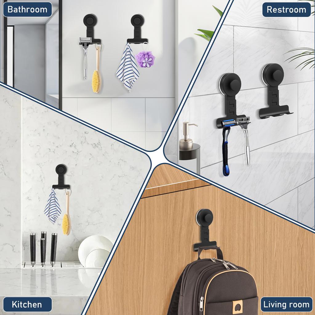 3Pcs Suction Cup Shaver Holder Stainless Steel Wall Mounted Shower Hook No Drilling Bathroom Shaver Holder Reusable Towel Hook