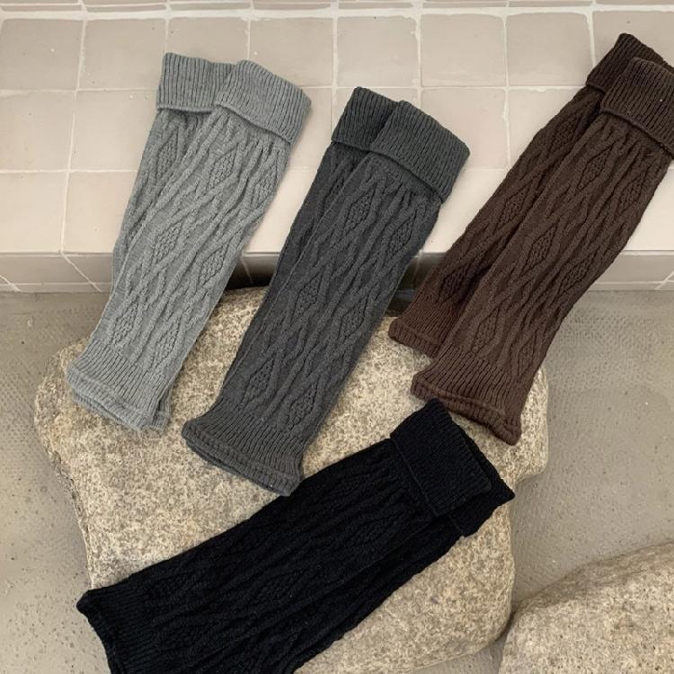 Korean Turn Cuff Leg Warmers for Women Cable Knit Stretchy Footless Socks Students Solid Color Boot Covers Streetwear