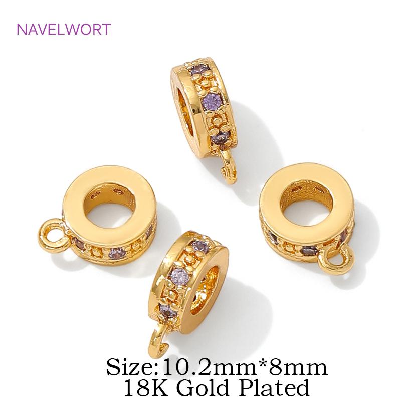 18K Gold Plated Inlaid Zircon Tube Pendant Bail Brass Pendant Connectors Bail Clasps For DIY Necklace Jewelry Making Accessories