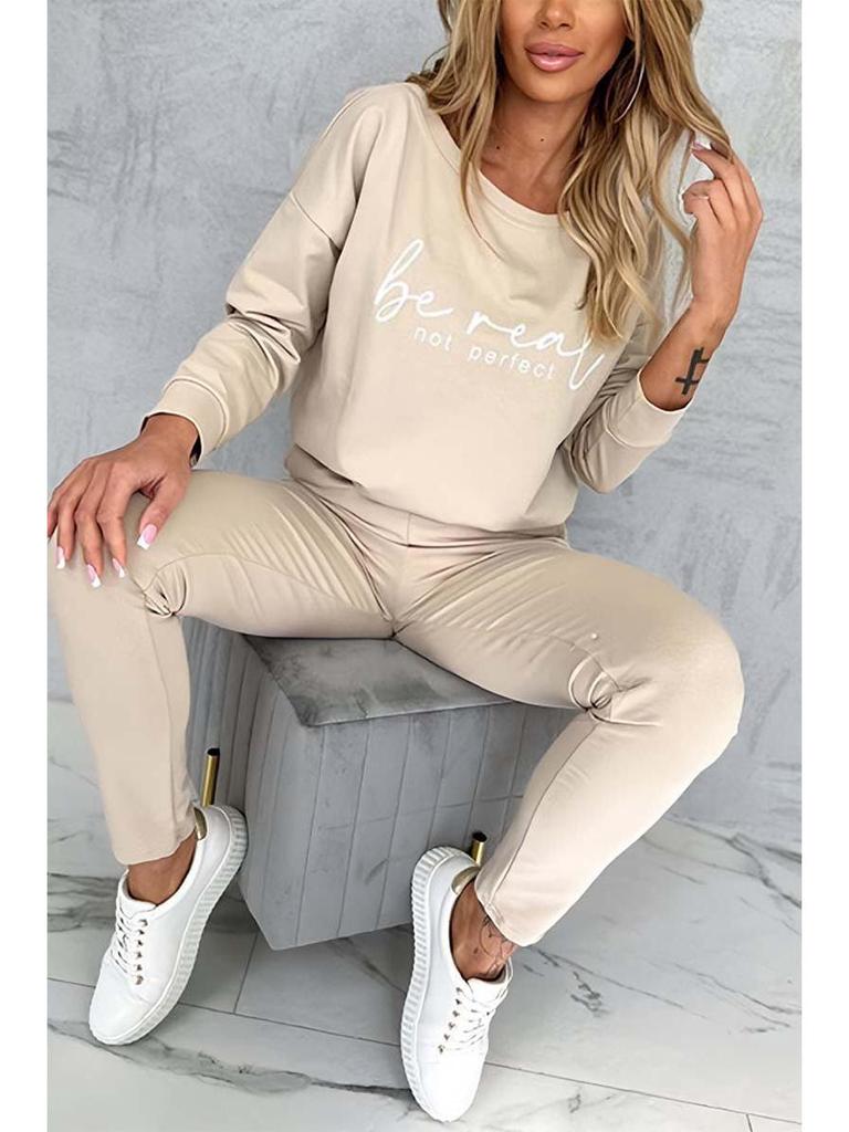 2024 Jesień Europejski i Amerykański Damski Nowy Zestaw Top z Długim Rękawem i Spodnie z Nadrukiem