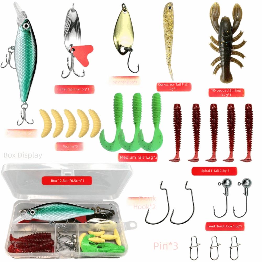 Tackle Box Soft Fishing Lures Kit Hook Set Silicone Soft Lures Hooks  Fishing Accessories