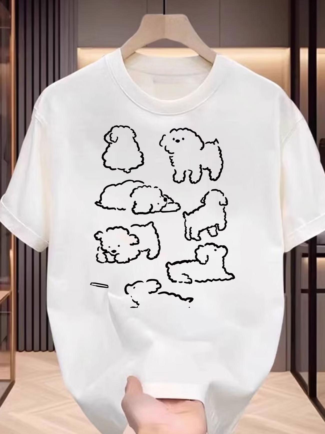 

Minimalist Dog T-Shirt Japanese Style Poodle Graphic Tee Kawaii Puppy Print Streetwear Loose Fit Summer Top for Men Women 5XL різнокольоровий