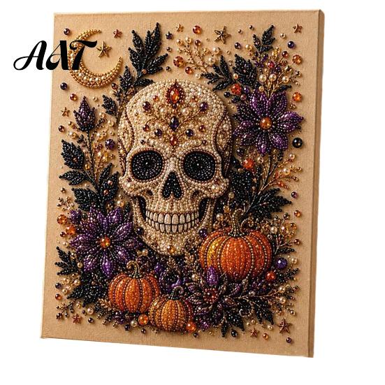 Reusable Halloween Craft Supplies Ghost Faux Pearl Art DIY Kit, Spooky 3D Bead Festive Kit Painting Crafts, Gothic Wall for Adults Beginners Realistic