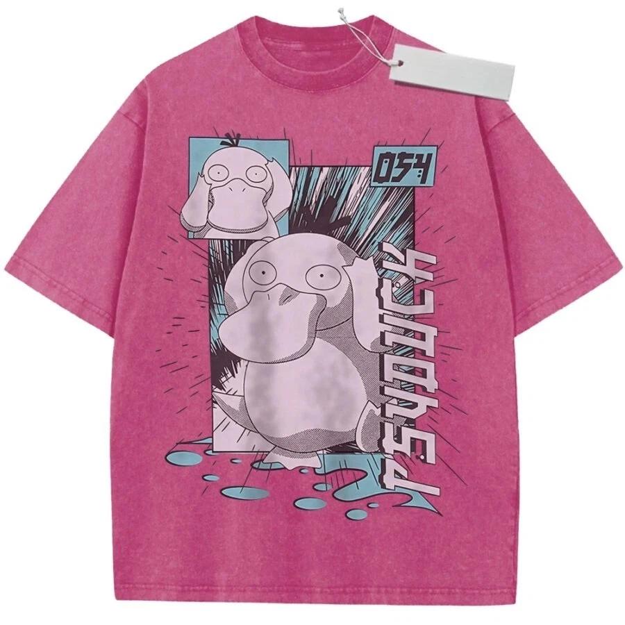 Psyduck Pink T-Shirt Graphic Print Cotton Unisex Tee POKE 4XL