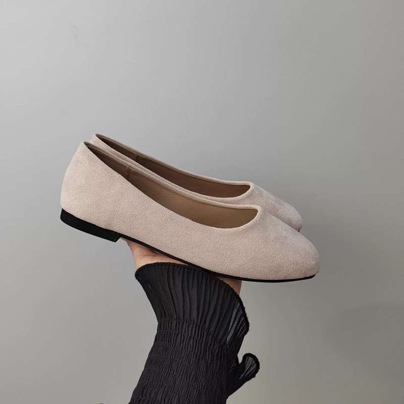 Flat-bottomed Commuter Versatile Single Shoes Women's Shoes 2025 Spring and Autumn New Square Head Black Work Shoes Suede Light Mouth Doudou Shoes