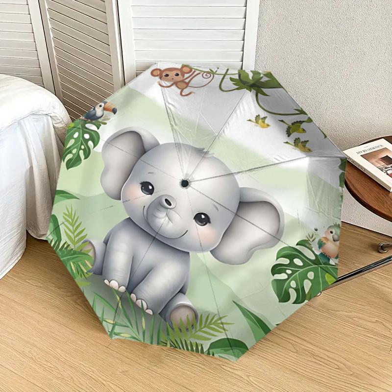Jungle Animal Friends Umbrella: Automatic Opening & Closing Rain Gear with Foldable Design for Outdoor Adventures - Perfect Gift for Fans, T